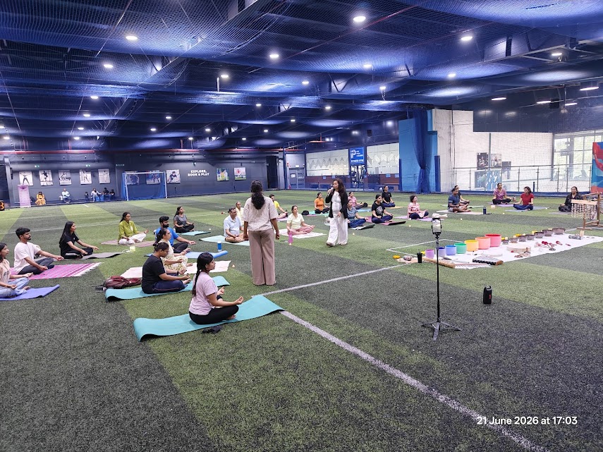 Decathlon Bannerghatta Road Bangalore - International Day of Yoga 21st June 2026 - Jigisha Parikh leading the Sound Bath and 7 Chakra Healing session with full Crystal Bowl setup - Yoga With Jigisha