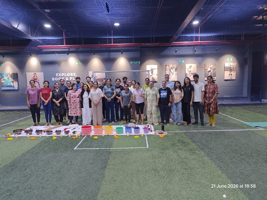 International Day of Yoga 21st June 2026 - Group photo of participants after the Immersive Yoga, Deep Relaxation and Sound Healing session at Decathlon Bannerghatta Road, Bangalore by Yoga With Jigisha