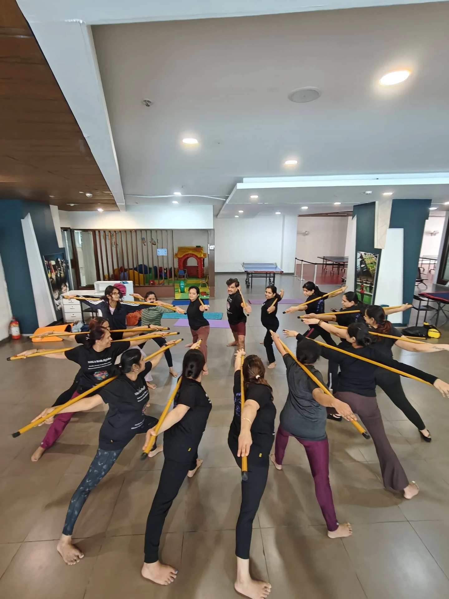 Advanced Stick Yoga Training - Student performing complex stick-assisted poses for therapeutic benefits