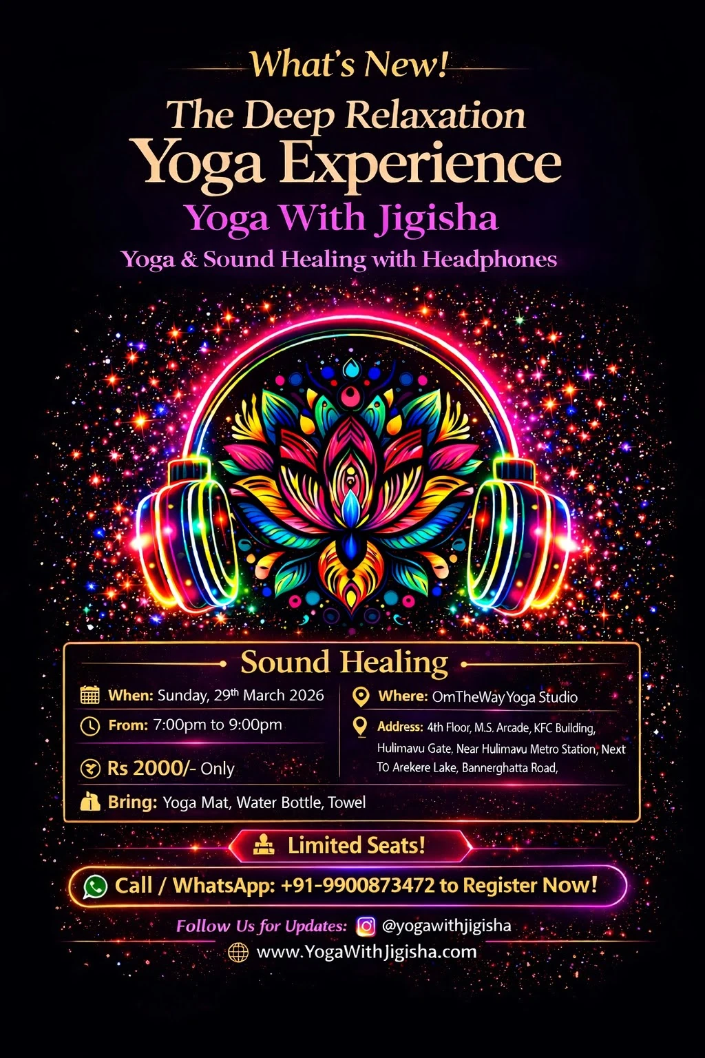 Deep Relaxation Yoga Experience - Event Details - Yoga With Jigisha Bangalore Deep Relaxation Yoga Experience with Sound Healing at Yoga With Jigisha Bangalore - Event Details March 2026