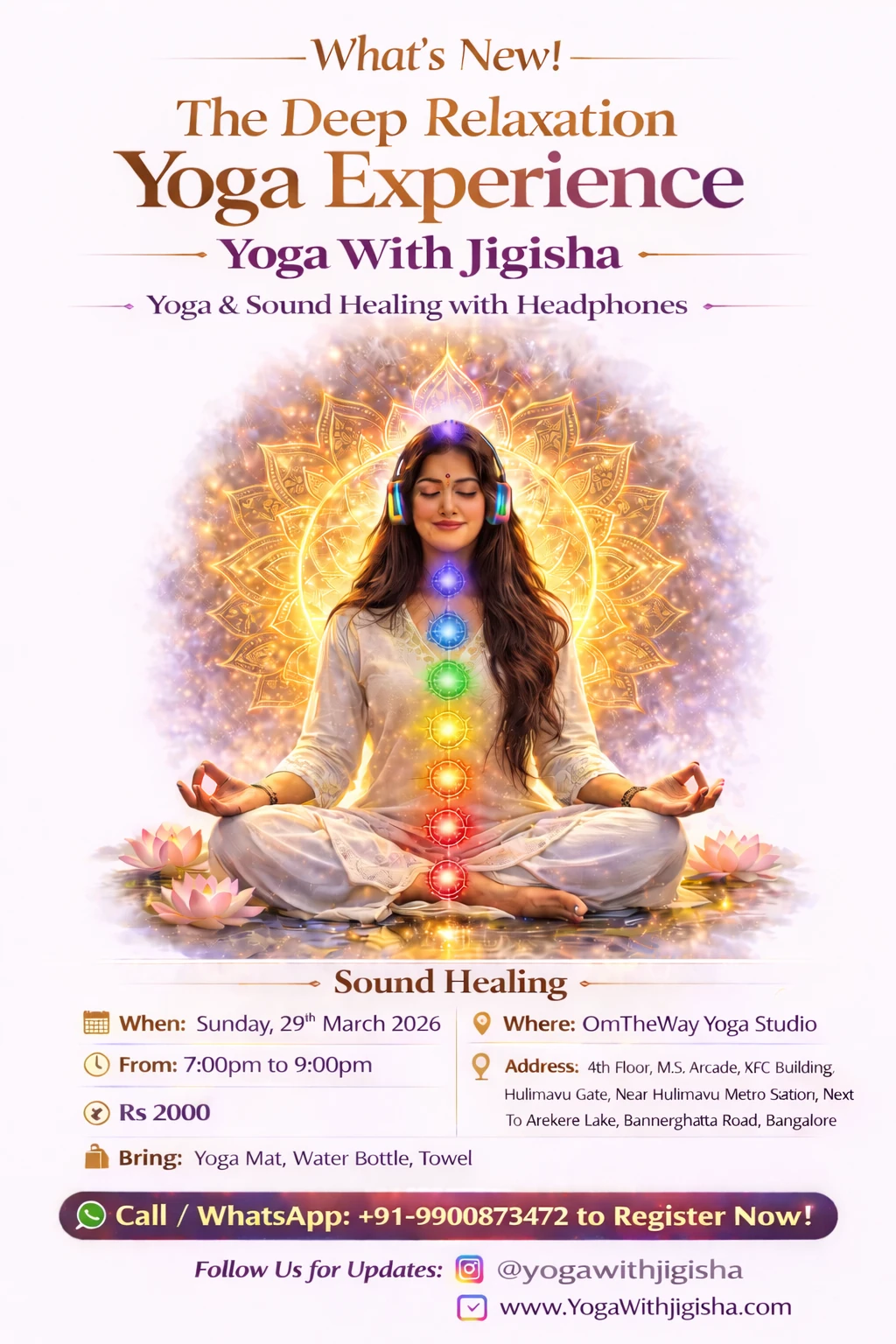 Deep Relaxation Headphones Yoga Experience - Sound Healing - Yoga With Jigisha Bangalore Deep Relaxation Headphones Yoga Experience with Sound Healing at Yoga With Jigisha Bangalore - Immersive Yoga and Sound Healing Session March 2026