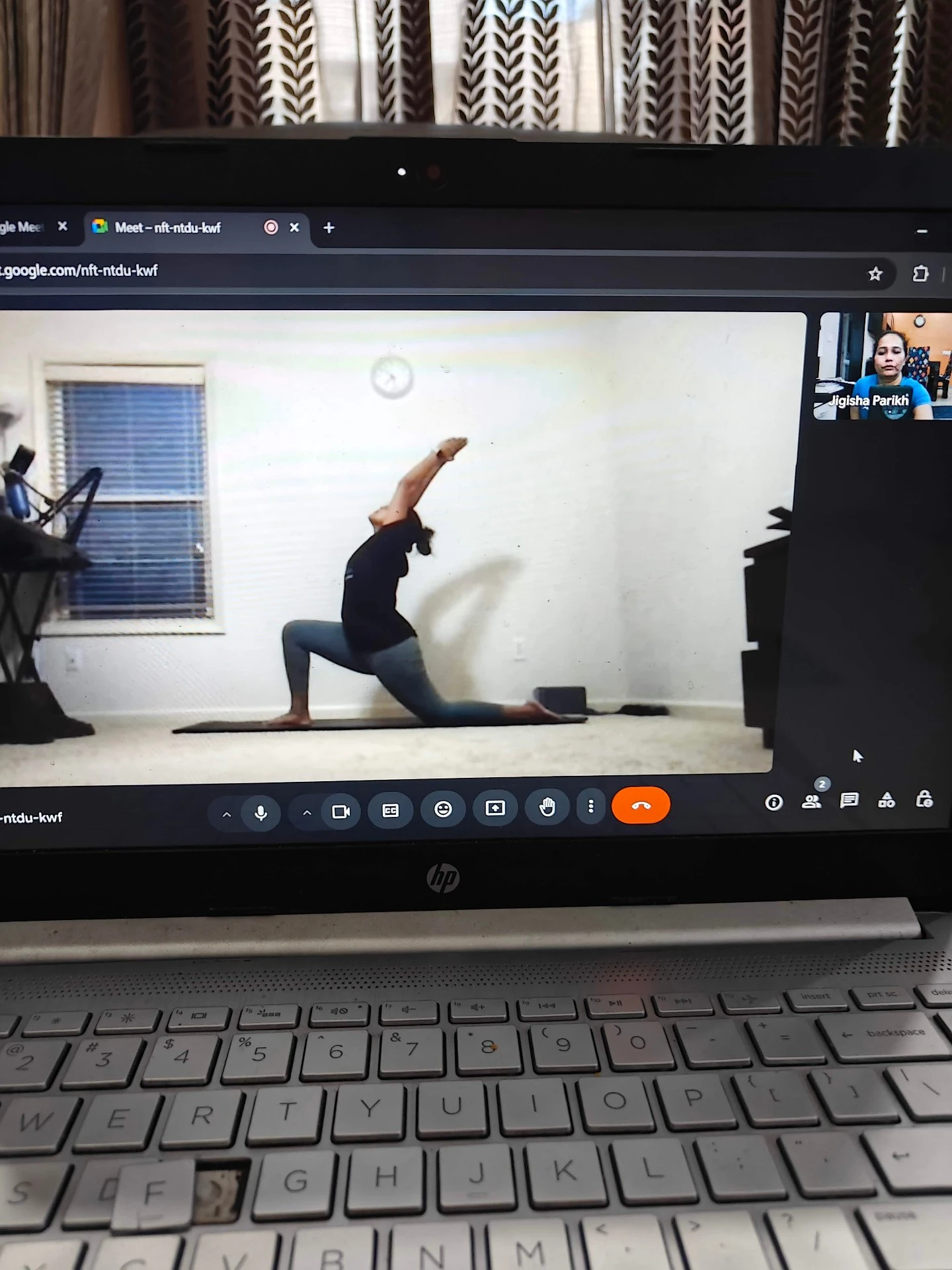 Online Yoga Practice - Dynamic pose in virtual class setting with home comfort
