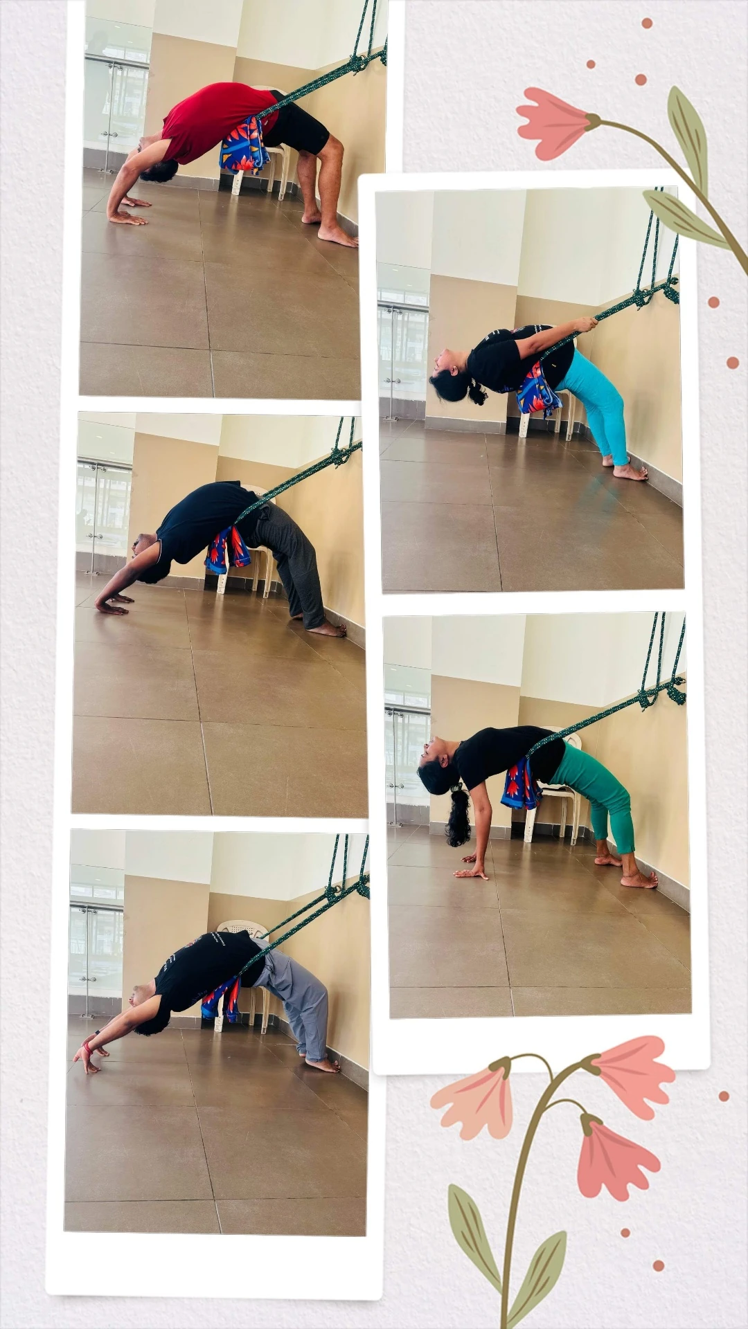 Stick Yoga Core Strengthening - Student building core stability using wooden yoga stick as prop