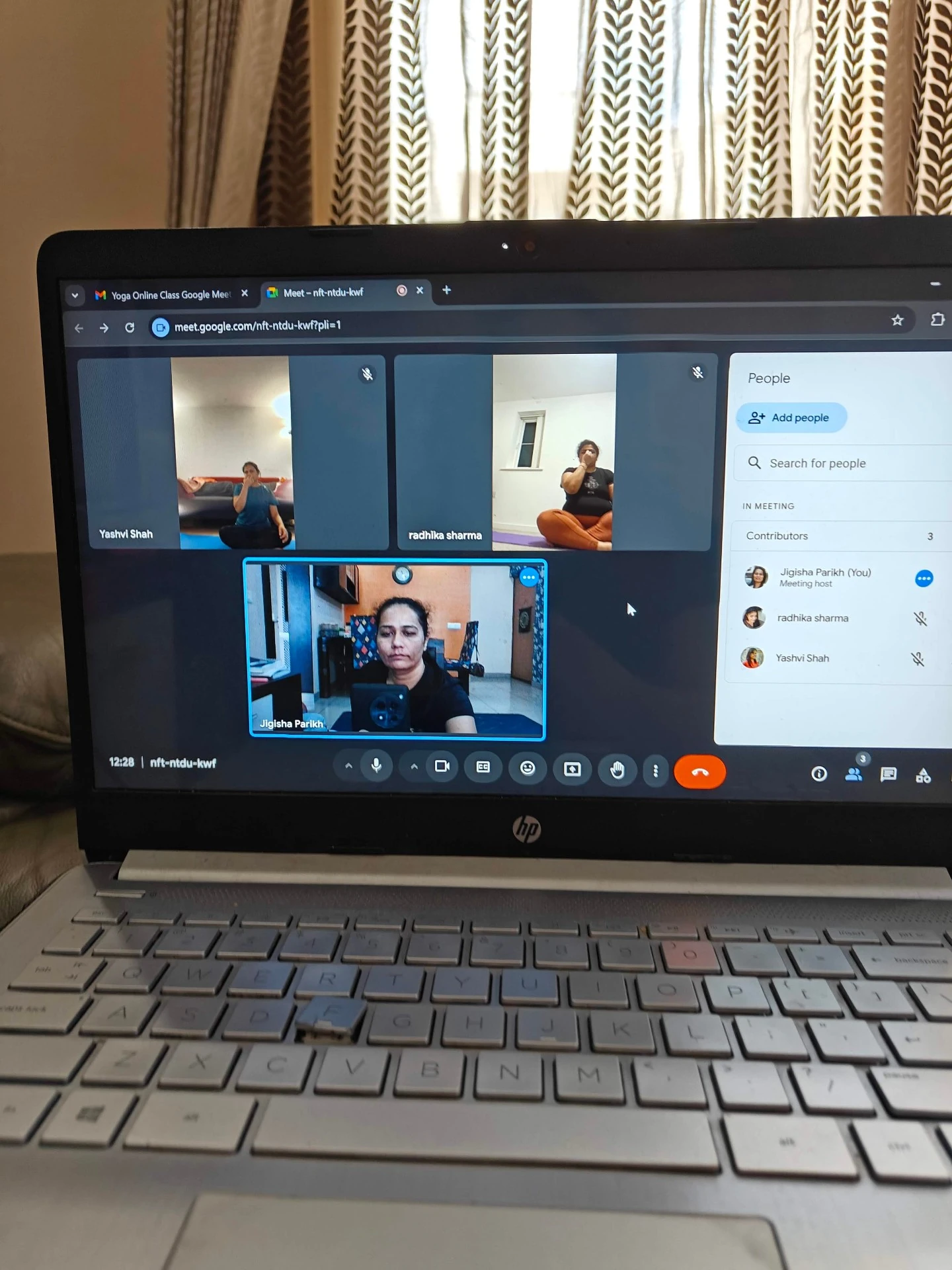 Virtual Yoga Community - Online learners practicing with devices